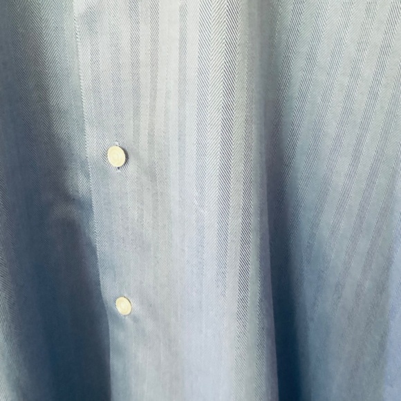 Pronto Uomo 80’s 2ply Cotton Men's 16 32/33 Blue Herringbone Shirt Non-iron Flaw - Picture 5 of 11